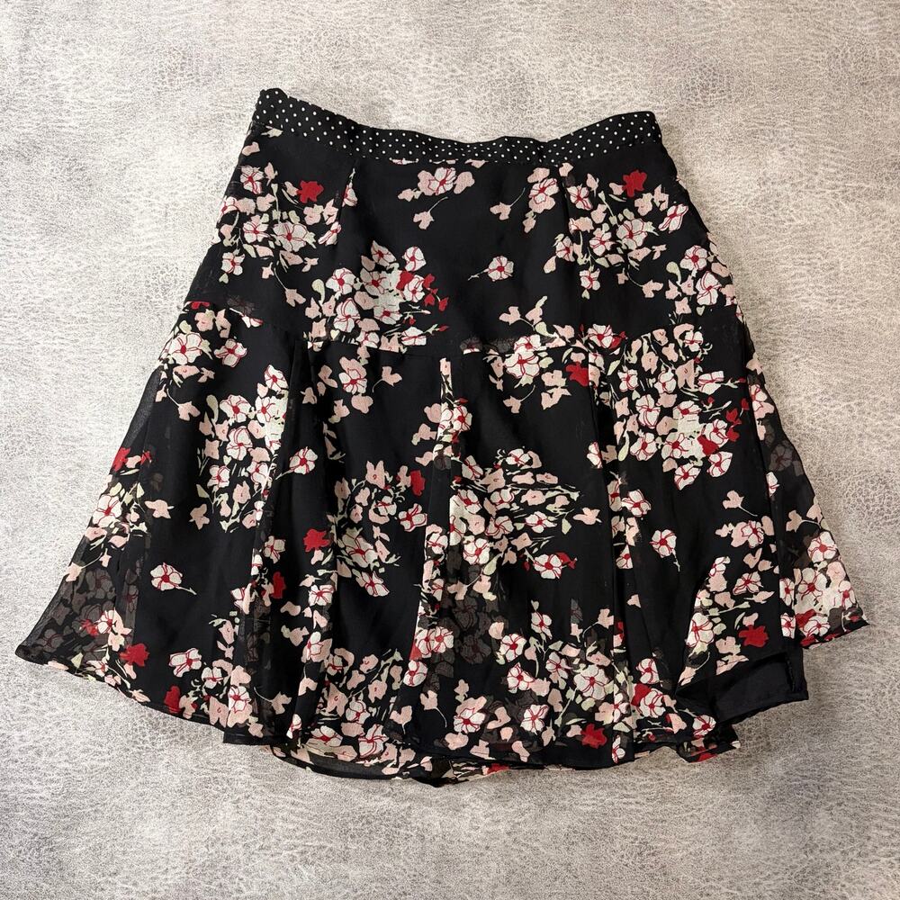 Black Floral Chiffon Whimsy Mini Skirt